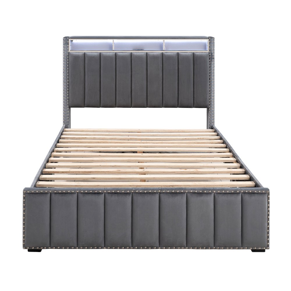 Fynor Velvet Kids Platform Bed with LED and USB Ports. Picture 2