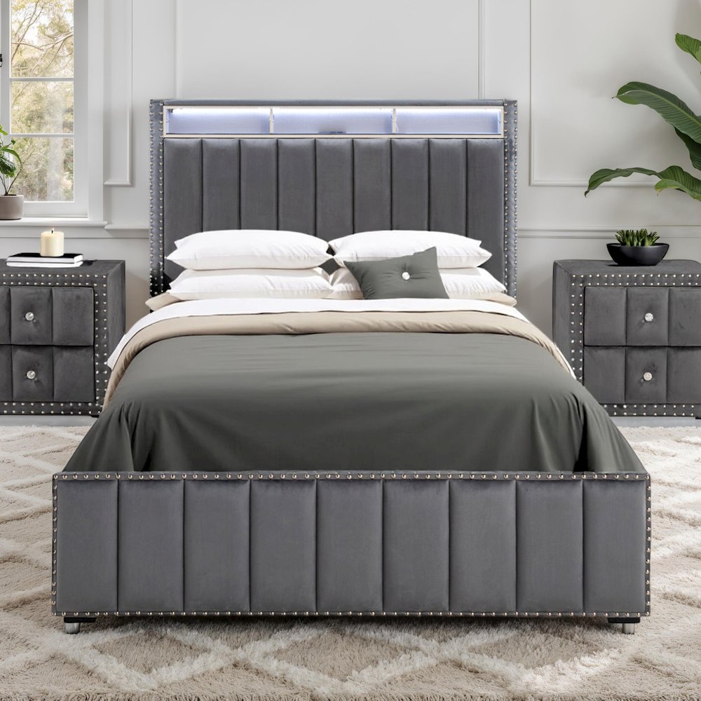Fynor Velvet Kids Platform Bed with LED and USB Ports. Picture 3