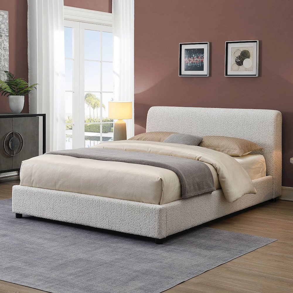 Demarco Modern Boucle Upholstered Platform Bed. Picture 4