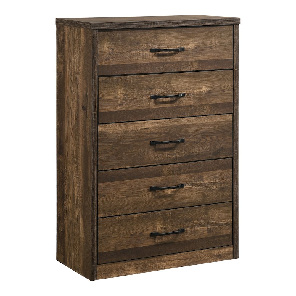 Kodo Rustic Wood 5-Drawer Chest in Walnut. Picture 1
