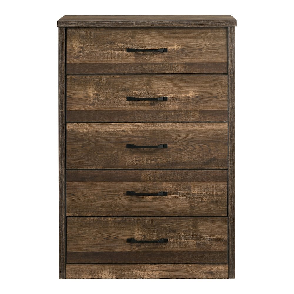 Kodo Rustic Wood 5-Drawer Chest in Walnut. Picture 2