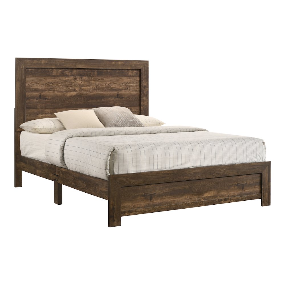 Kodo Rustic Wood Panel Bed in Walnut. Picture 1
