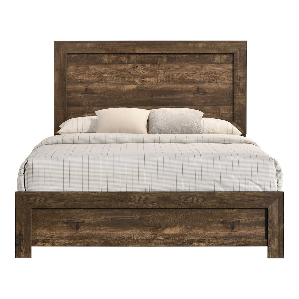 Kodo Rustic Wood Panel Bed in Walnut. Picture 2