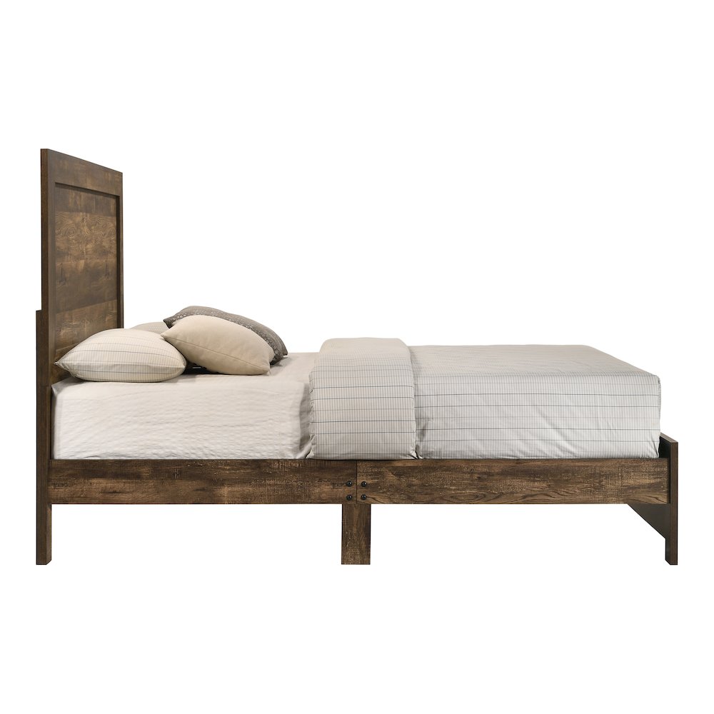 Kodo Rustic Wood Panel Bed in Walnut. Picture 3