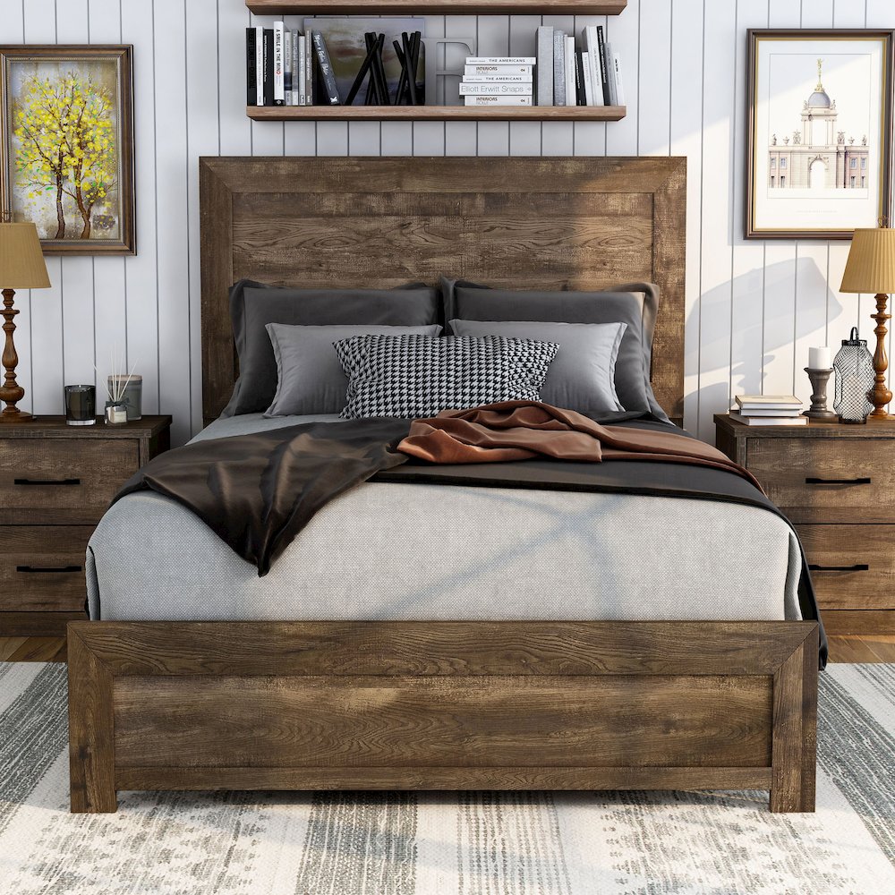 Kodo Rustic Wood Panel Bed in Walnut. Picture 4