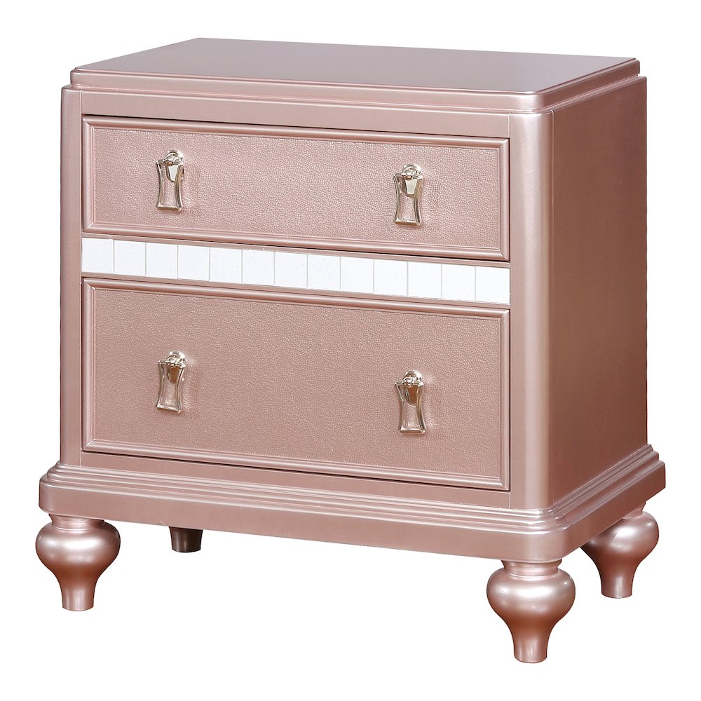 Appell Solid Wood 2-Drawer Nightstand in Rose Gold. Picture 1