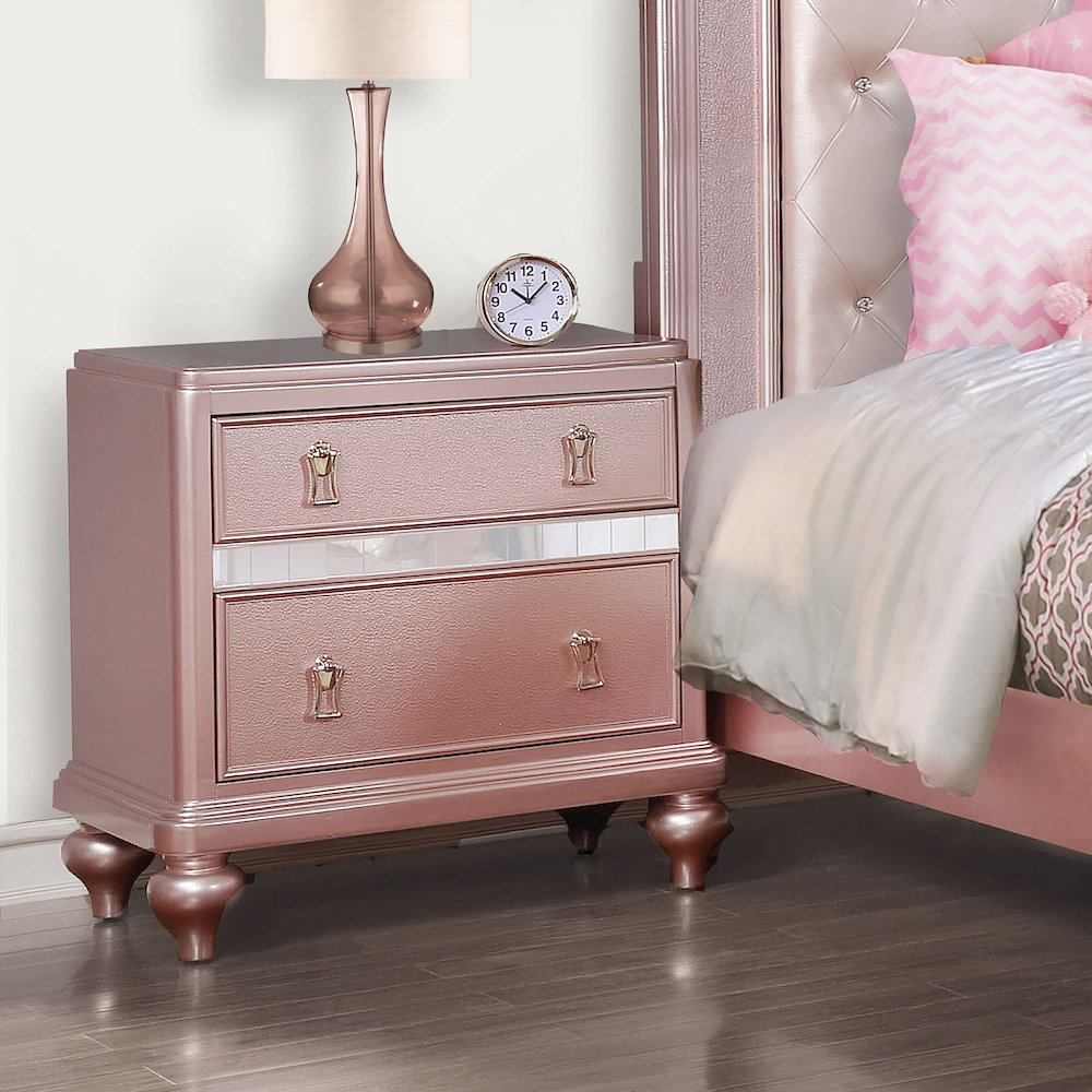 Appell Solid Wood 2-Drawer Nightstand in Rose Gold. Picture 3