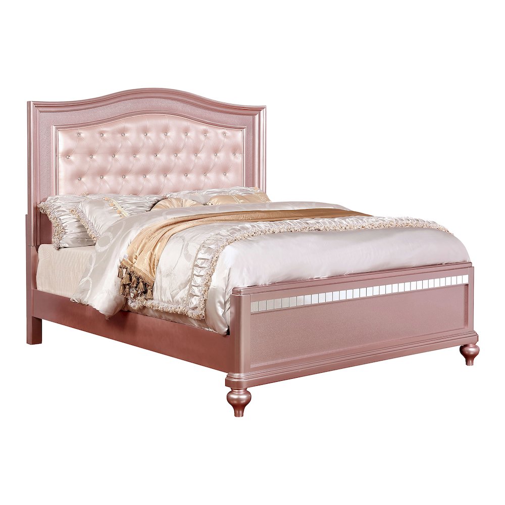 Paisley Contemporary Wood Queen Panel Bed in Rose Gold. Picture 1