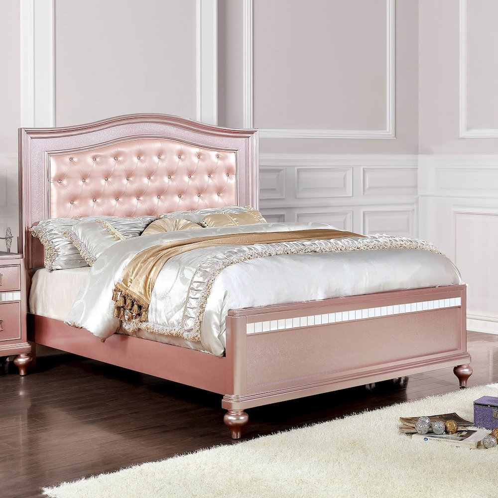 Paisley Contemporary Wood Queen Panel Bed in Rose Gold. Picture 2
