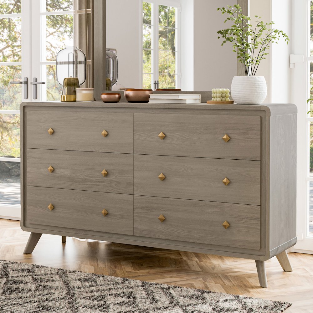 Darley Modern Wood 6-Drawer Dresser in Gray. Picture 3