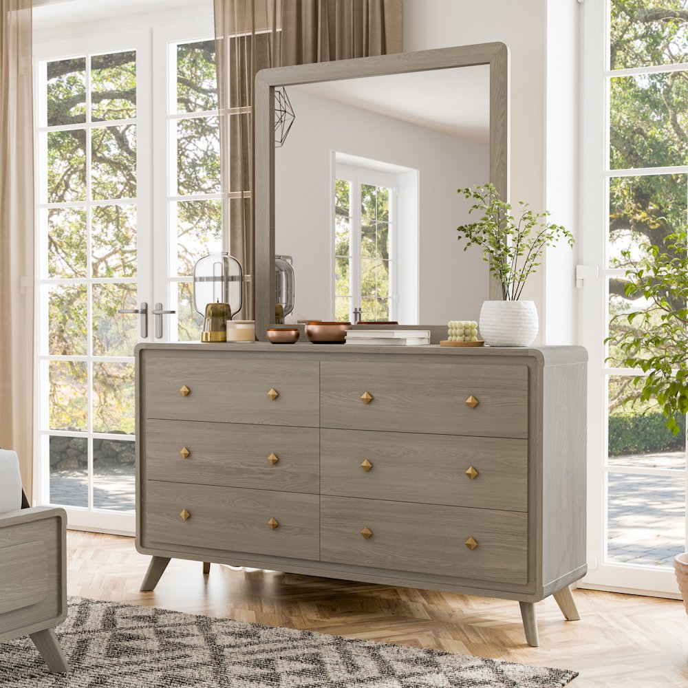 Darley Modern Wood 6-Drawer Dresser in Gray. Picture 7