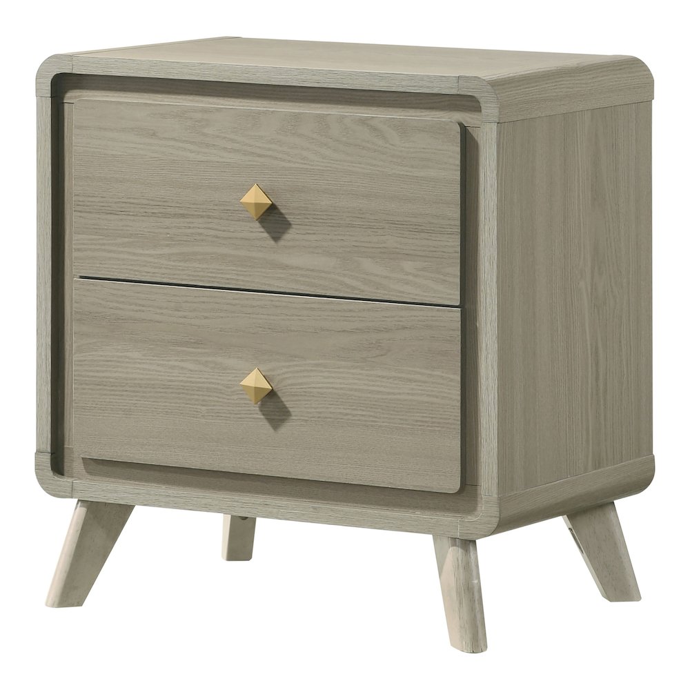 Xylia Modern Solid Wood Nightstand with 2 Drawers, Grey. Picture 1