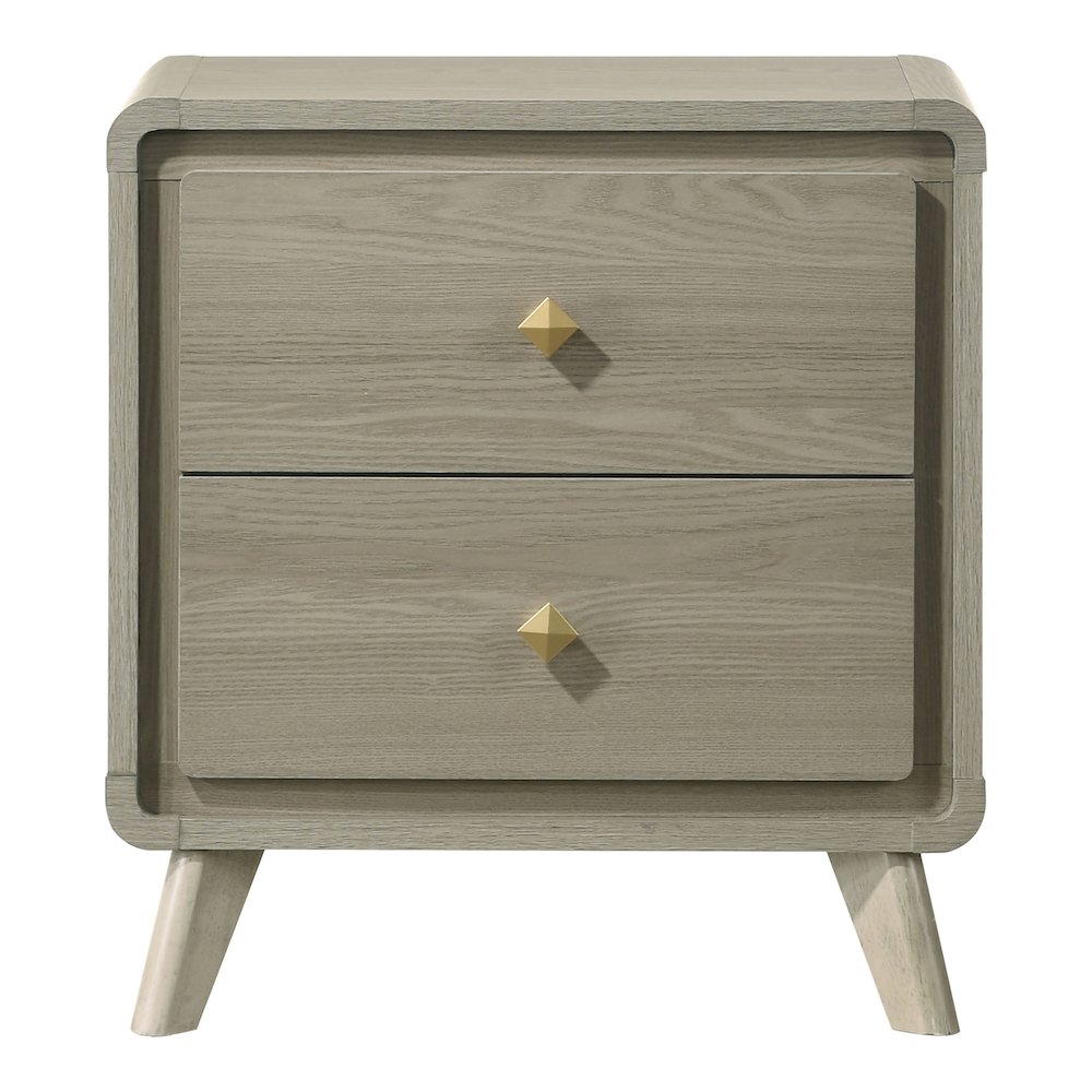 Xylia Modern Solid Wood Nightstand with 2 Drawers, Grey. Picture 2