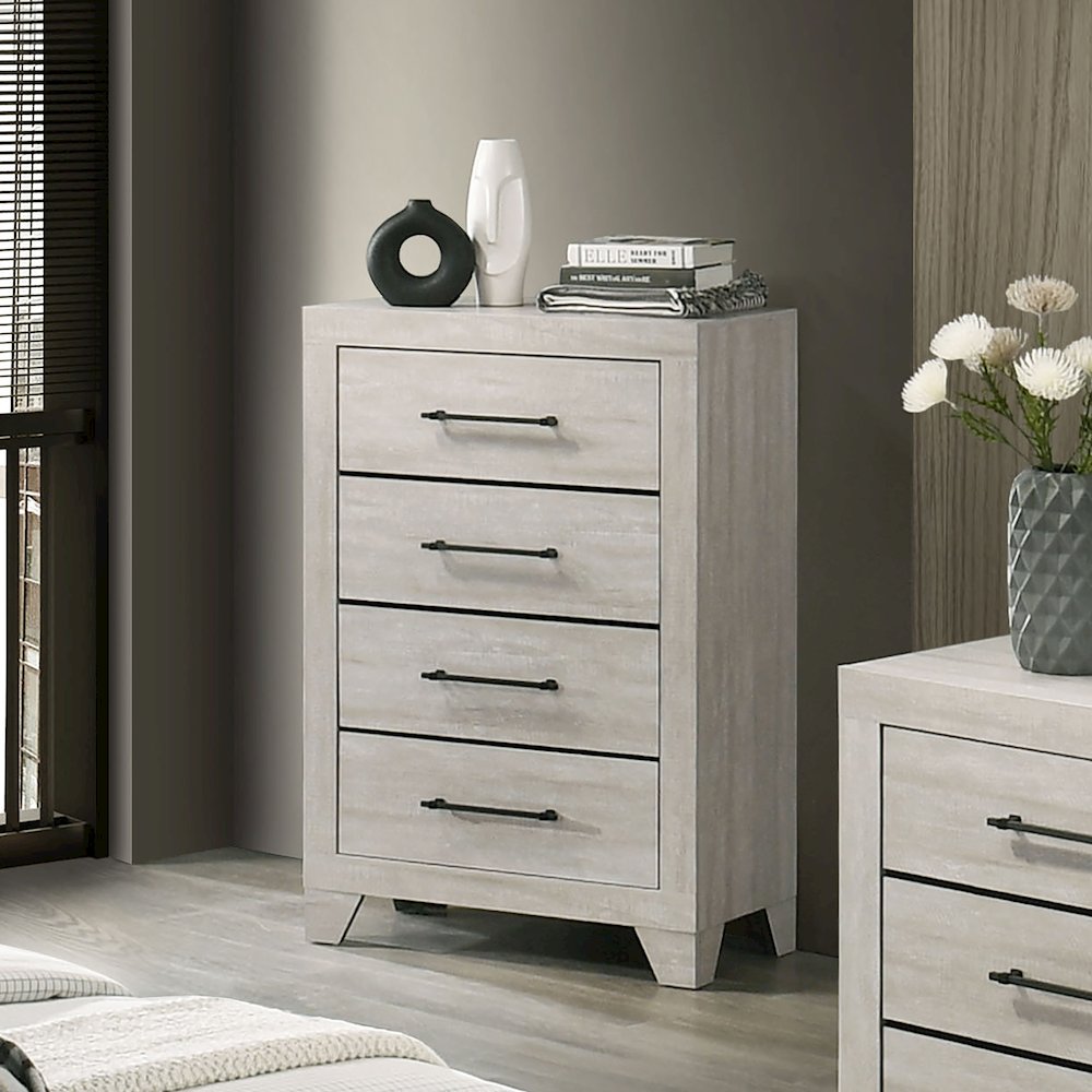 Baurke Modern Wood 4-Drawer Chest in Light Gray. Picture 4