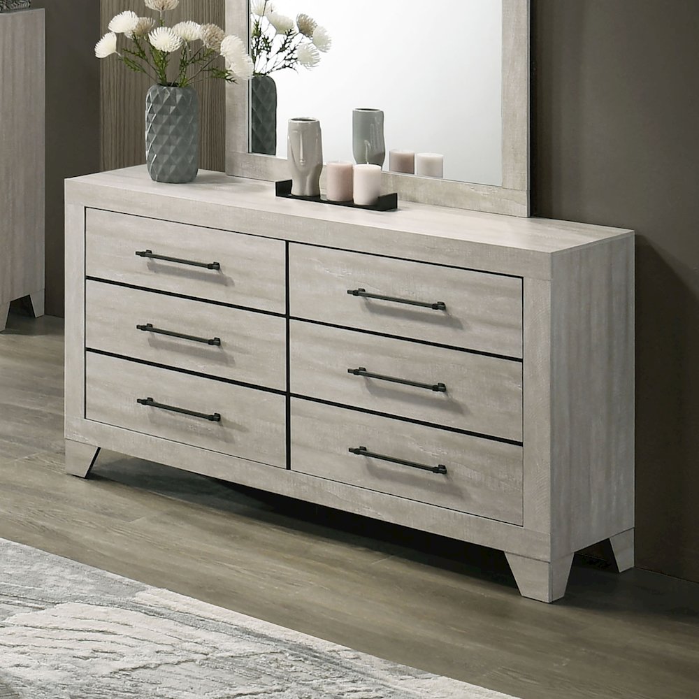 Baurke Modern Wood 6-Drawer Dresser in Light Gray. Picture 3