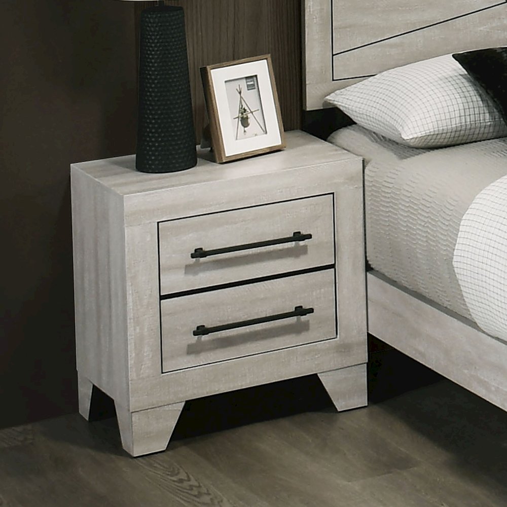 Baurke Modern Wood 2-Drawer Nightstand in Light Gray. Picture 4