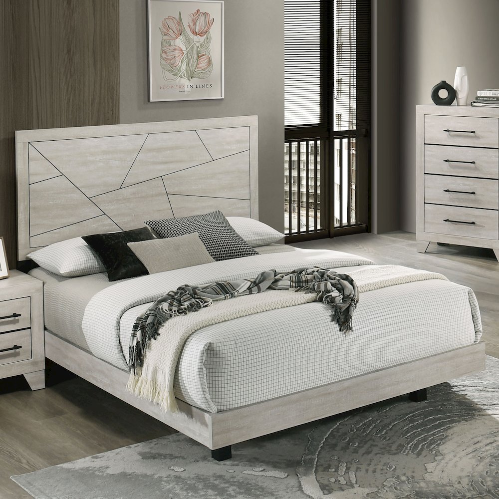 Baurke Modern Wood Panel Bed in Light Gray. Picture 4