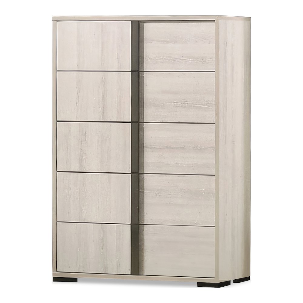 Turntile Modern Wood 5-Drawer Chest in Washed White. Picture 1