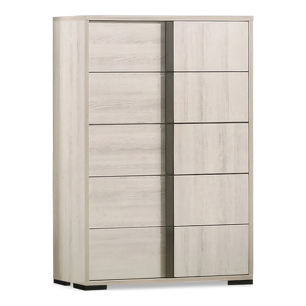 Turntile Modern Wood 5-Drawer Chest in Washed White. Picture 2