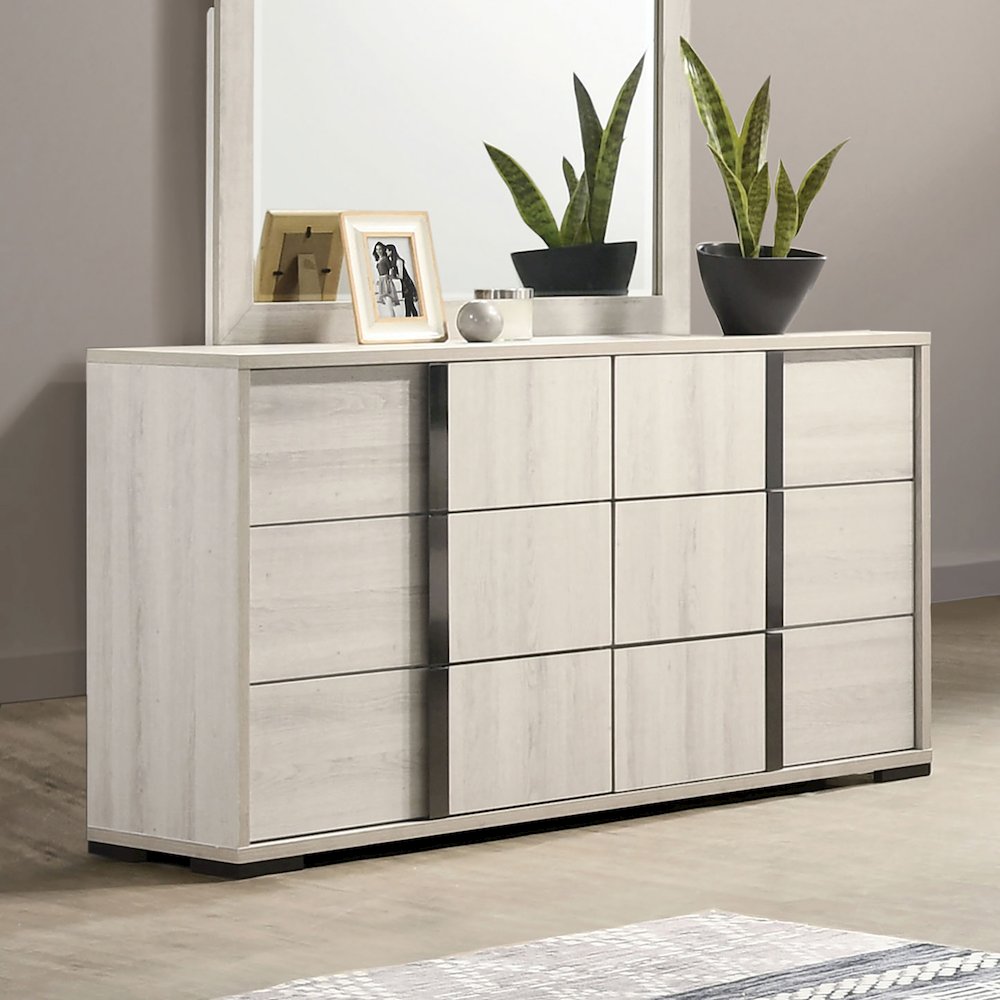 Turntile Modern Wood 6-Drawer Dresser in Washed White. Picture 3