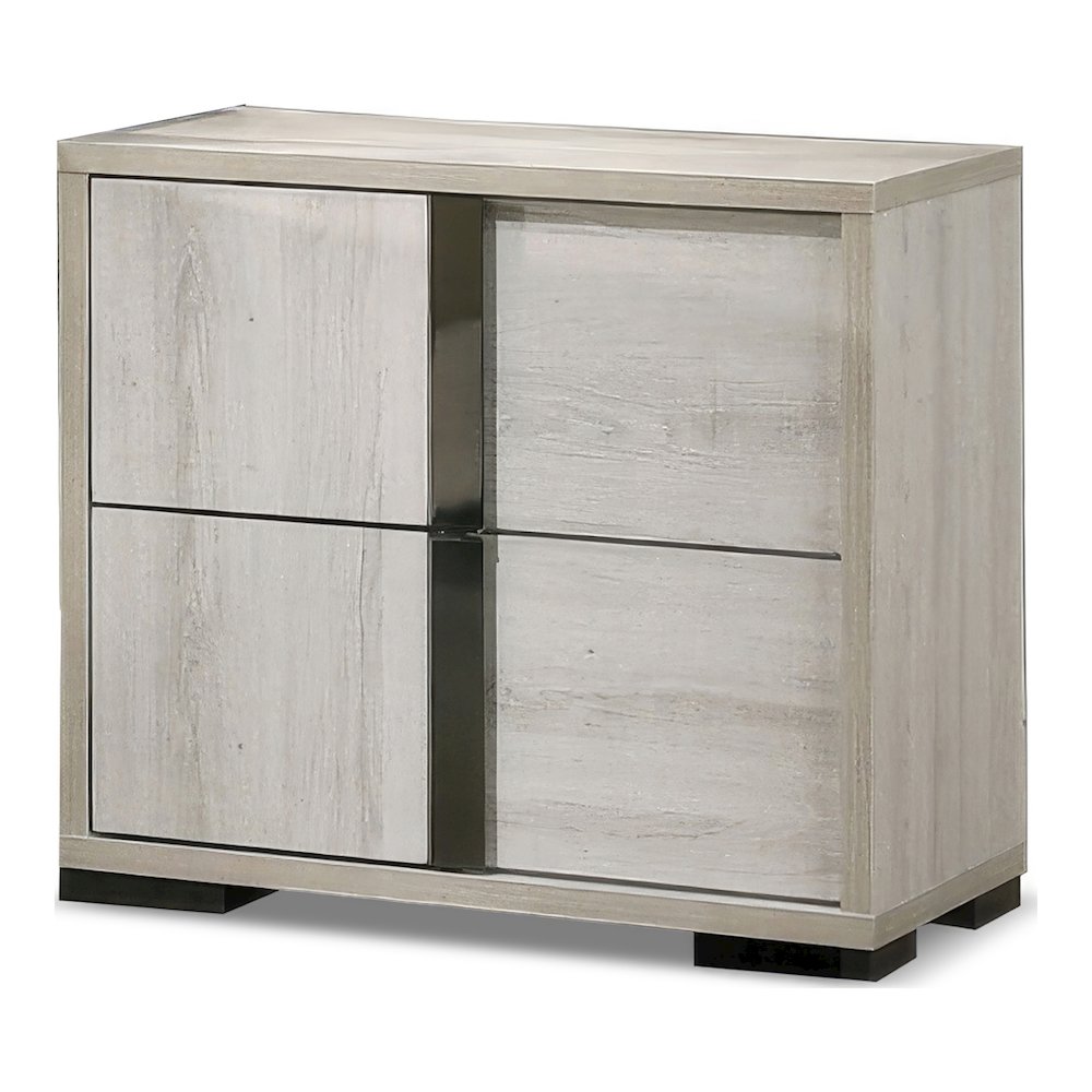 Turntile Modern Wood 2-Drawer Nightstand in Washed White. Picture 1