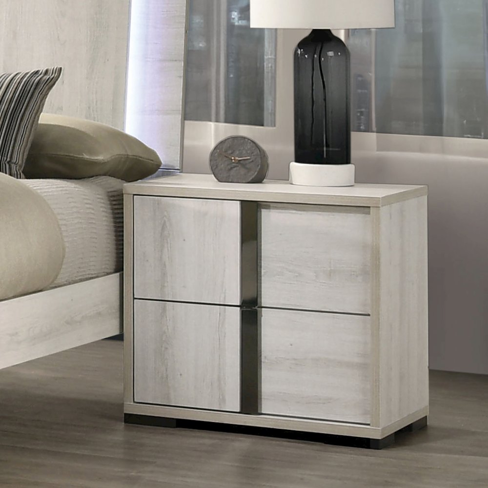Turntile Modern Wood 2-Drawer Nightstand in Washed White. Picture 3