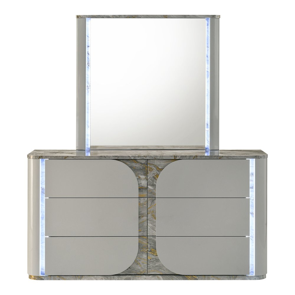 Agena Modern Wood 6-Drawer Dresser with LED in Light Gray. Picture 5