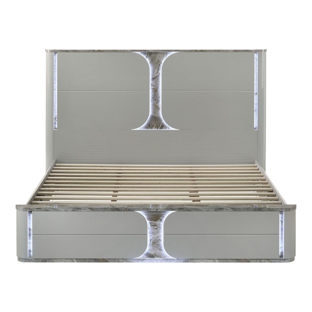 Agena Modern Solid Wood Platform Bed with LED in Light Gray. Picture 2