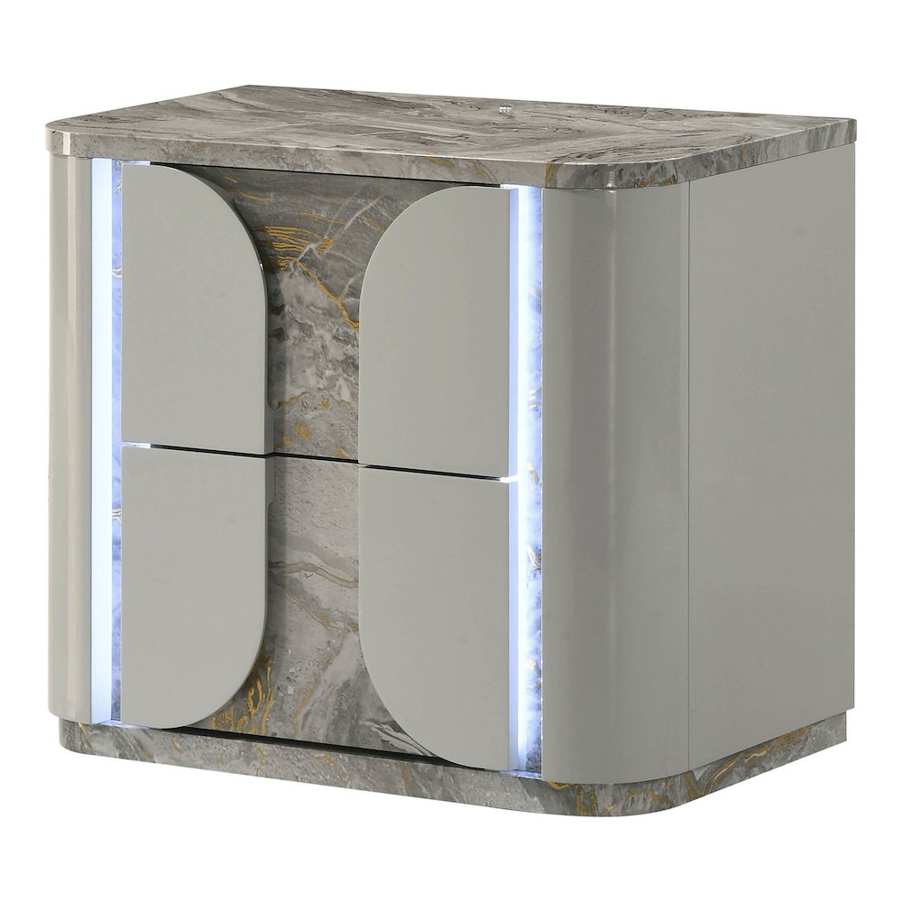 Agena Modern 2-Drawer Nightstand with LED in Light Gray. Picture 1