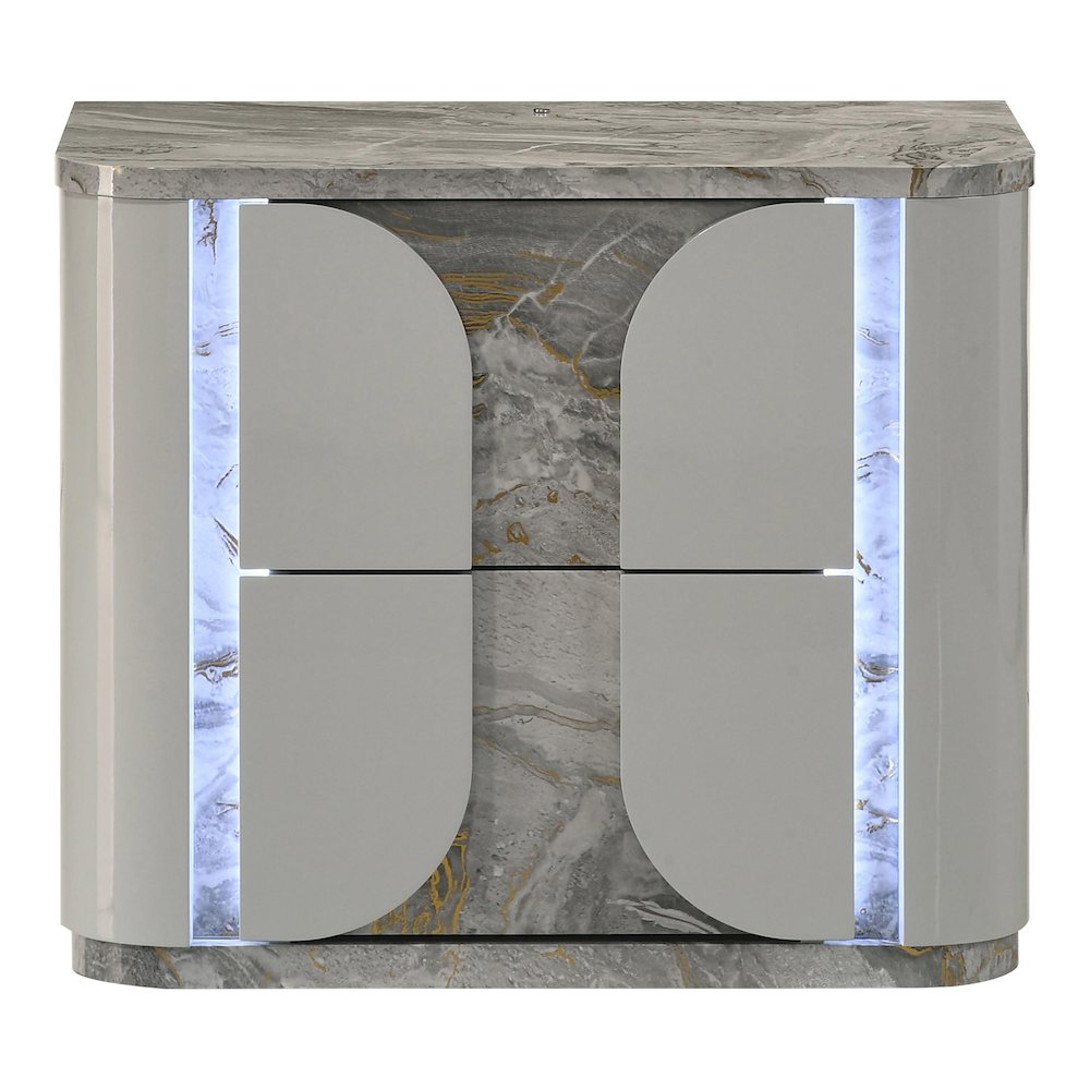 Agena Modern 2-Drawer Nightstand with LED in Light Gray. Picture 2