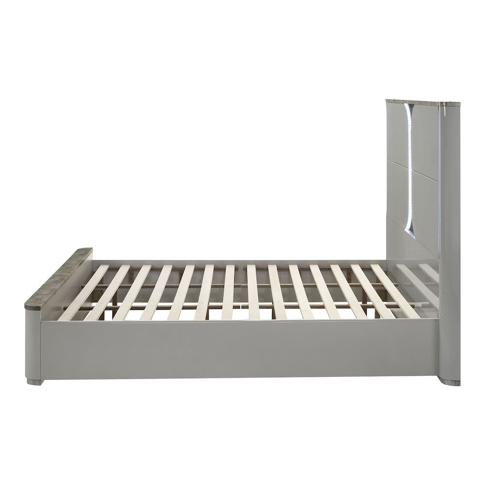 Agena Modern Solid Wood Platform Bed with LED in Light Gray. Picture 3
