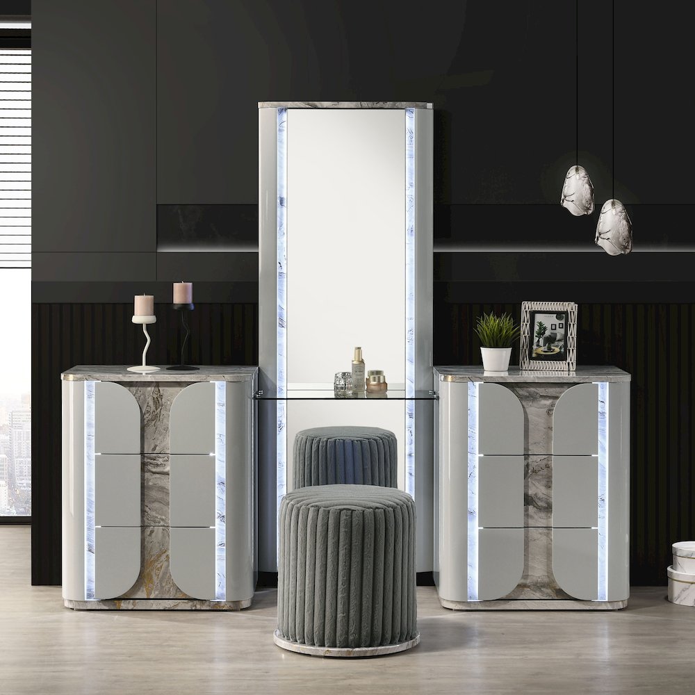 Agena Modern 3-Piece Wood Vanity Set with LED in Light Gray. Picture 4