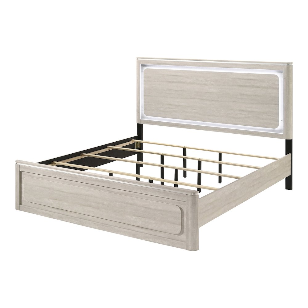 Ventur Modern Wood Panel Bed with LED in Dusty Gray. Picture 1