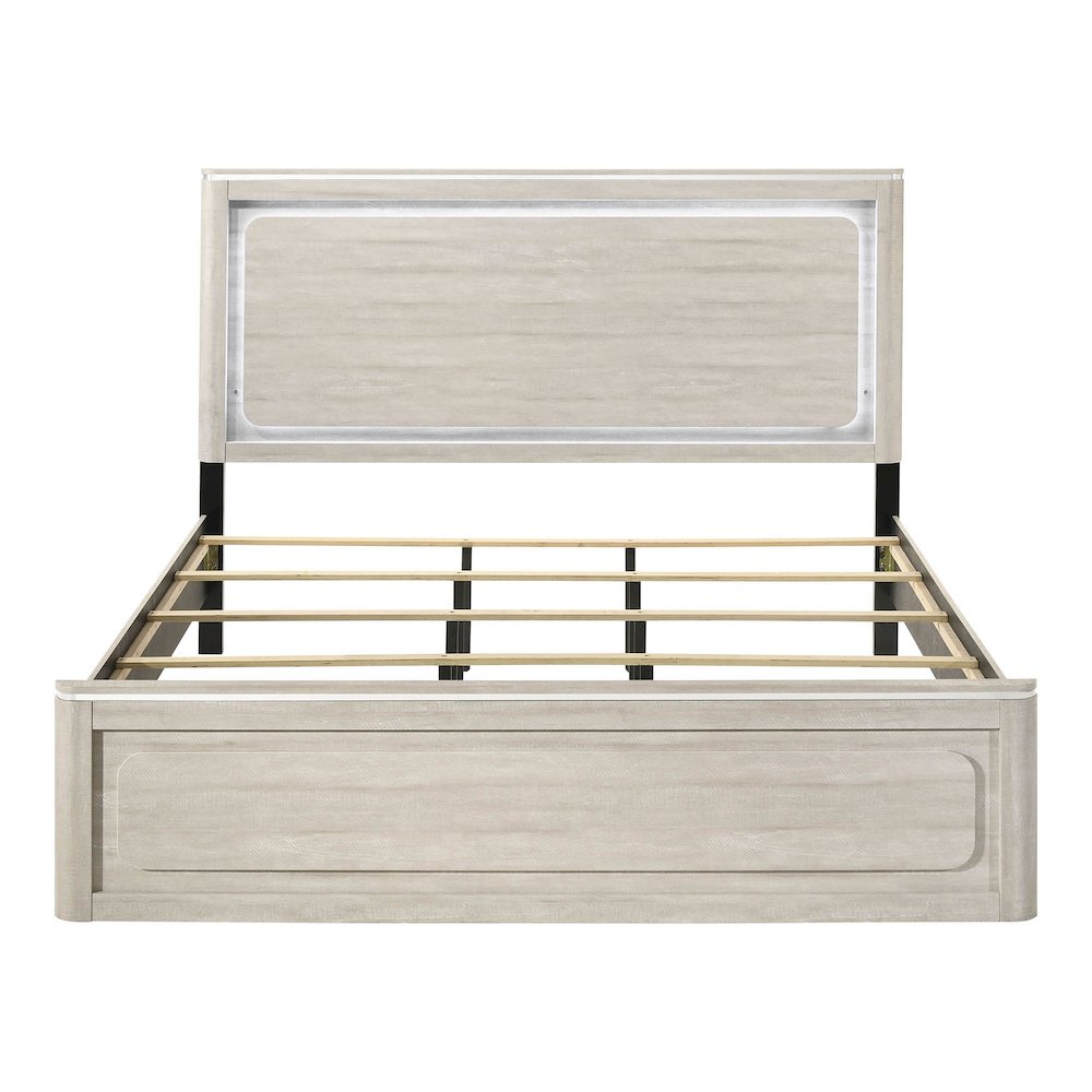Ventur Modern Wood Panel Bed with LED in Dusty Gray. Picture 2