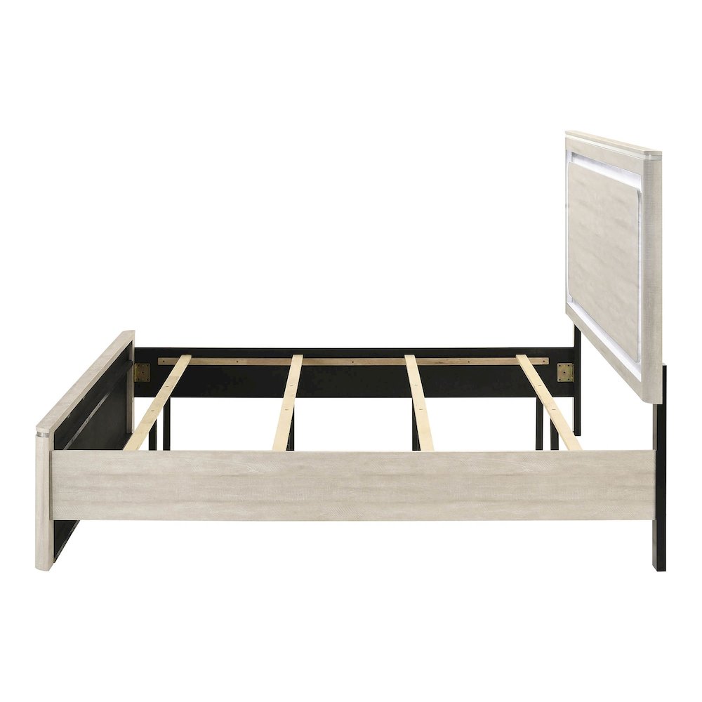 Ventur Modern Wood Panel Bed with LED in Dusty Gray. Picture 3