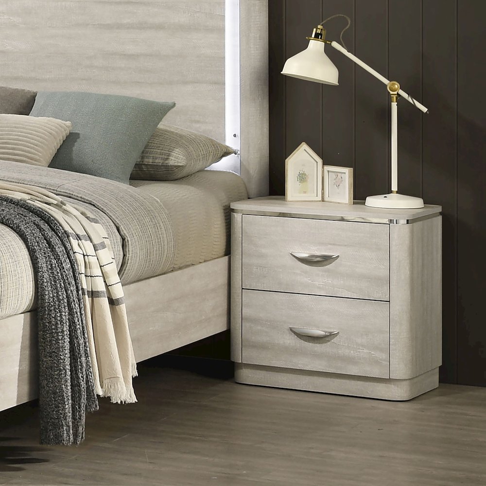 Ventur Modern Wood 2-Drawer Nightstand in Dusty Gray. Picture 4