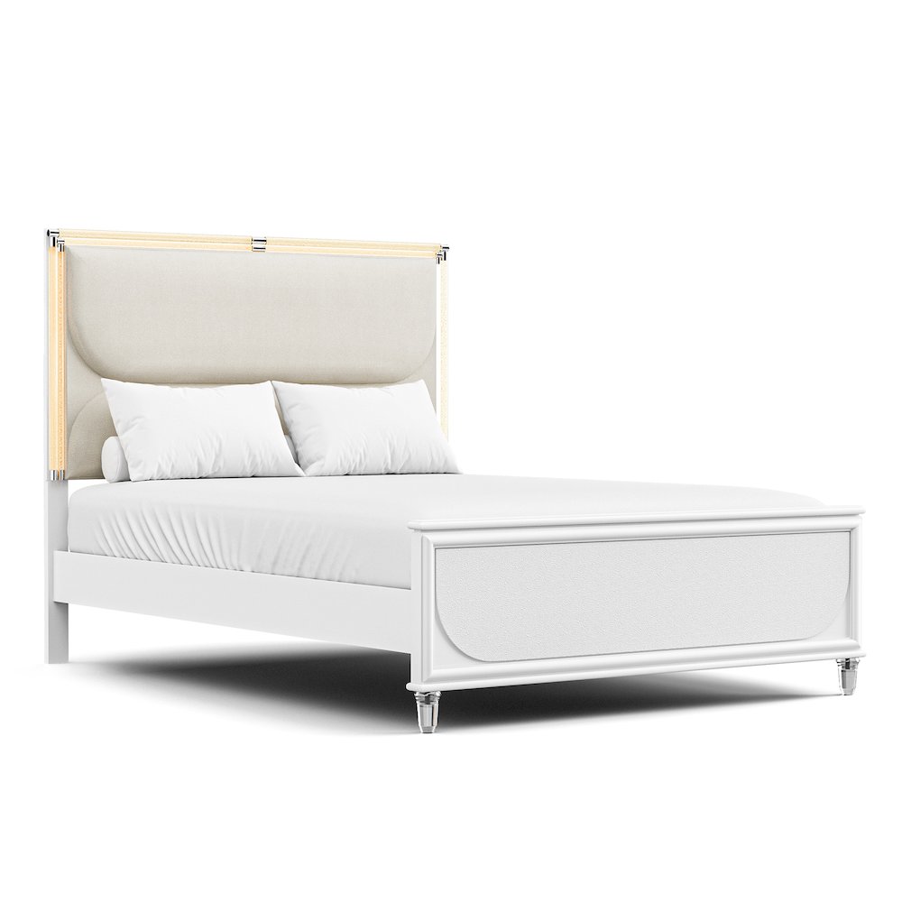 Glosan Modern Pearl White Wood Kids Platform Bed with LED. Picture 1