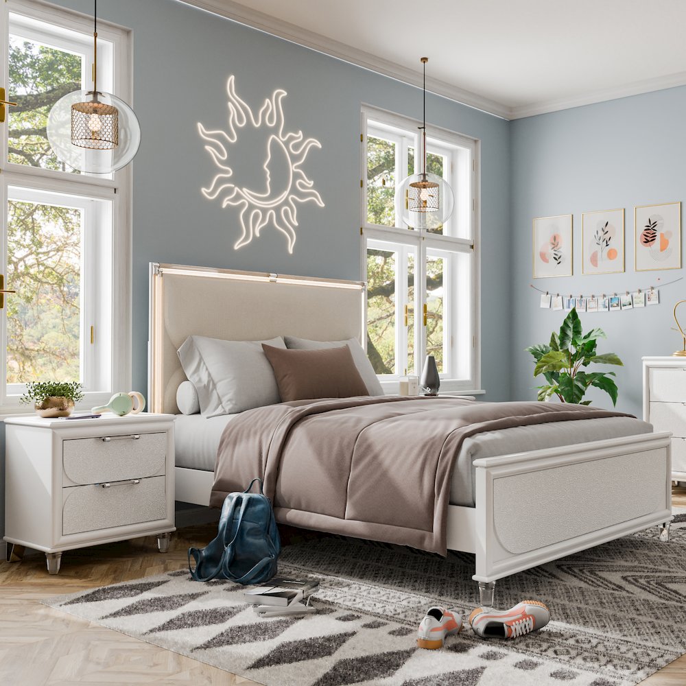 Glosan Modern 3-Piece Pearl White Kids Platform Bedroom Set. Picture 4