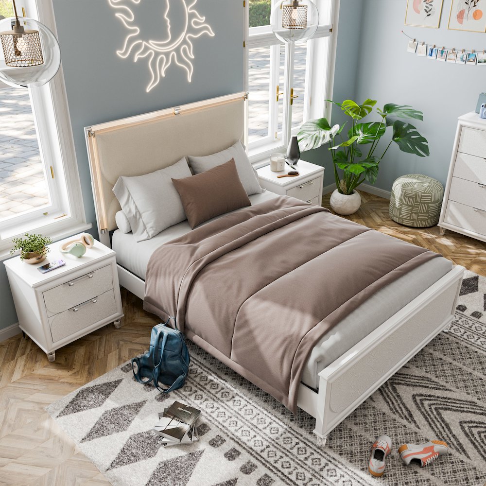 Glosan Modern 3-Piece Pearl White Kids Platform Bedroom Set. Picture 5