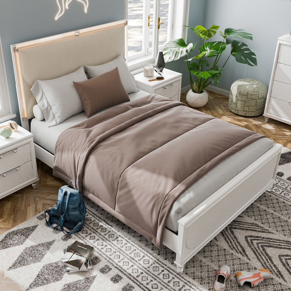 Glosan Modern Pearl White Wood Kids Platform Bed with LED. Picture 5