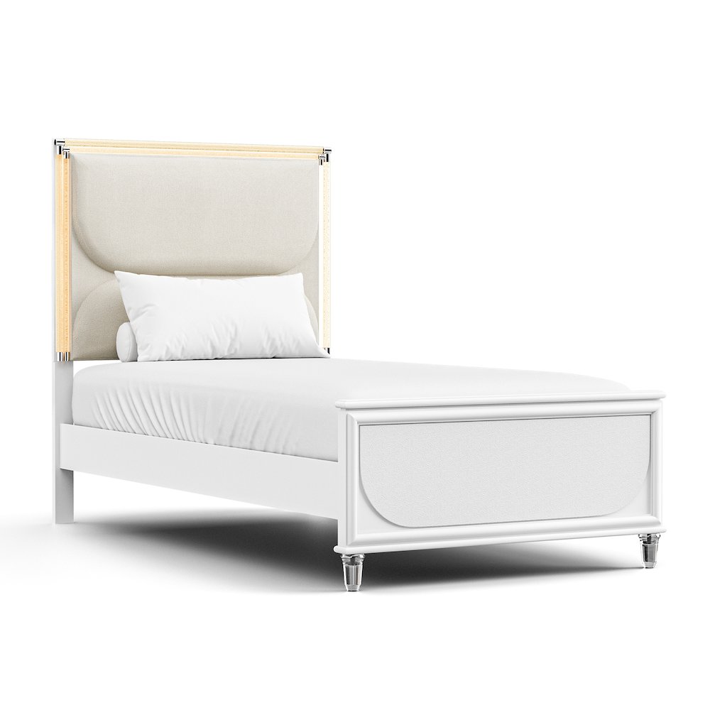 Glosan Modern Pearl White Wood Kids Platform Bed with LED. Picture 1