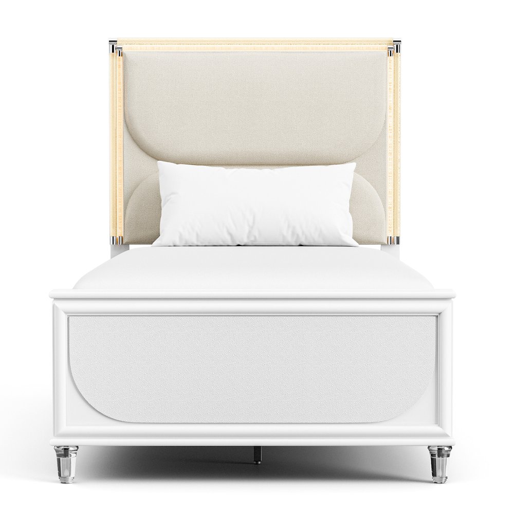Glosan Modern Pearl White Wood Kids Platform Bed with LED. Picture 3