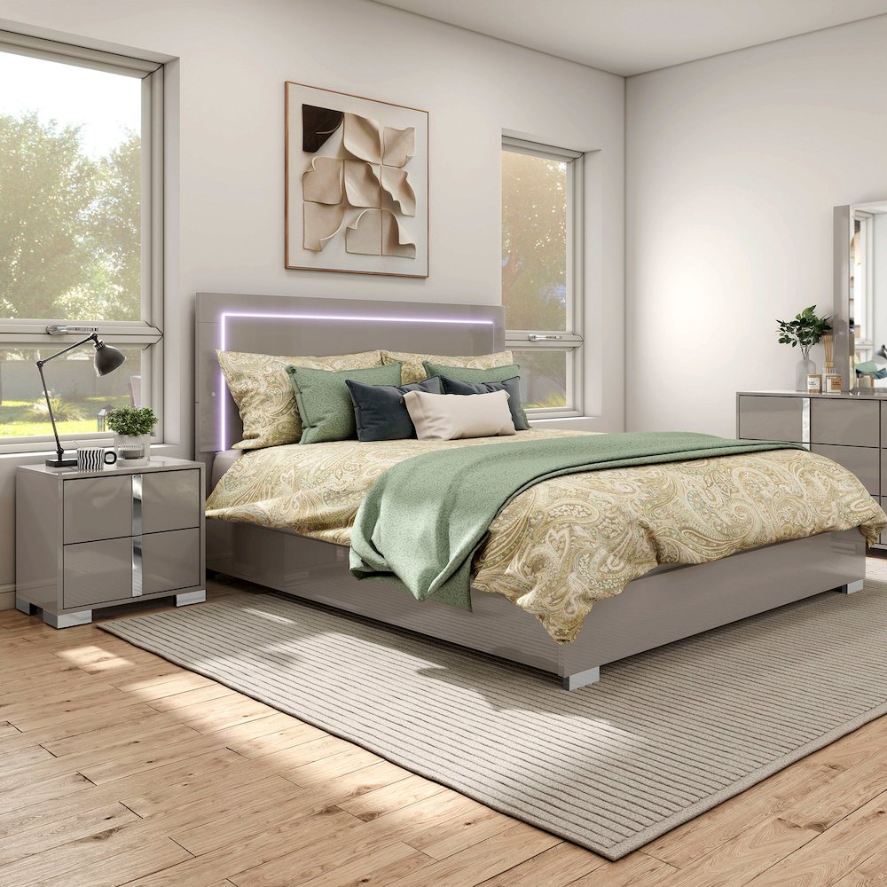 Jiar Modern 2-Piece Panel Bedroom Set with LED on Headboard. Picture 4