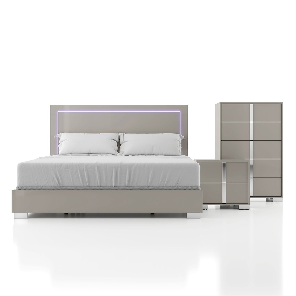 Jiar Modern 3-Piece Panel Bedroom Set with LED on Headboard. Picture 2