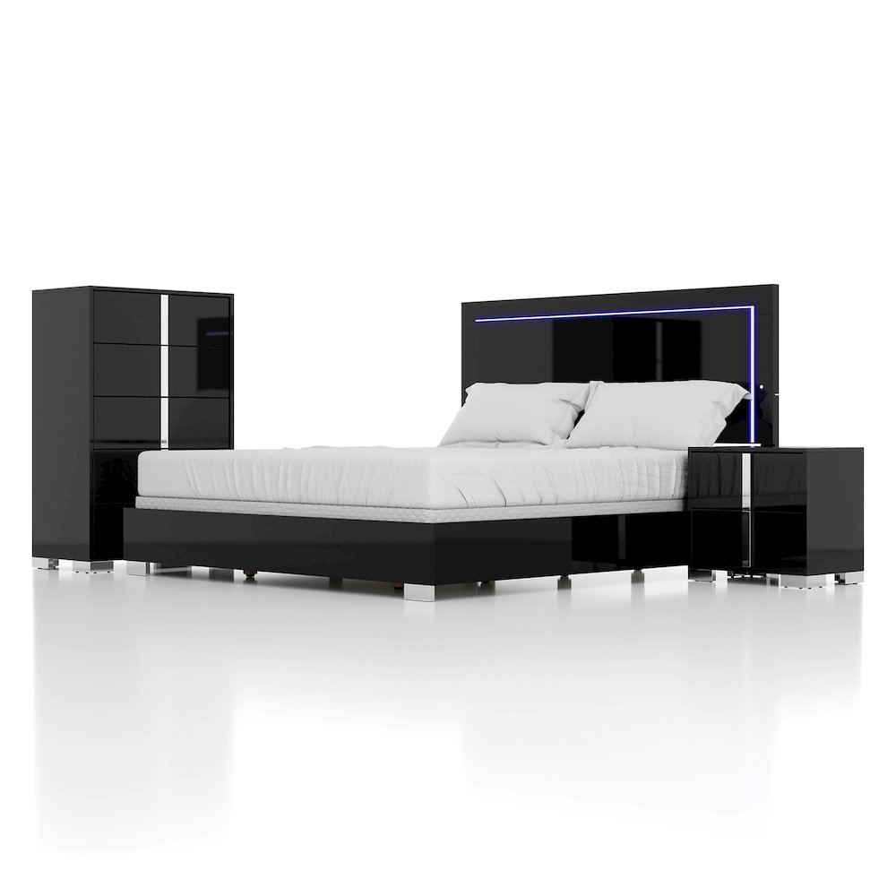 Jiar Modern 3-Piece Panel Bedroom Set with LED on Headboard. Picture 1
