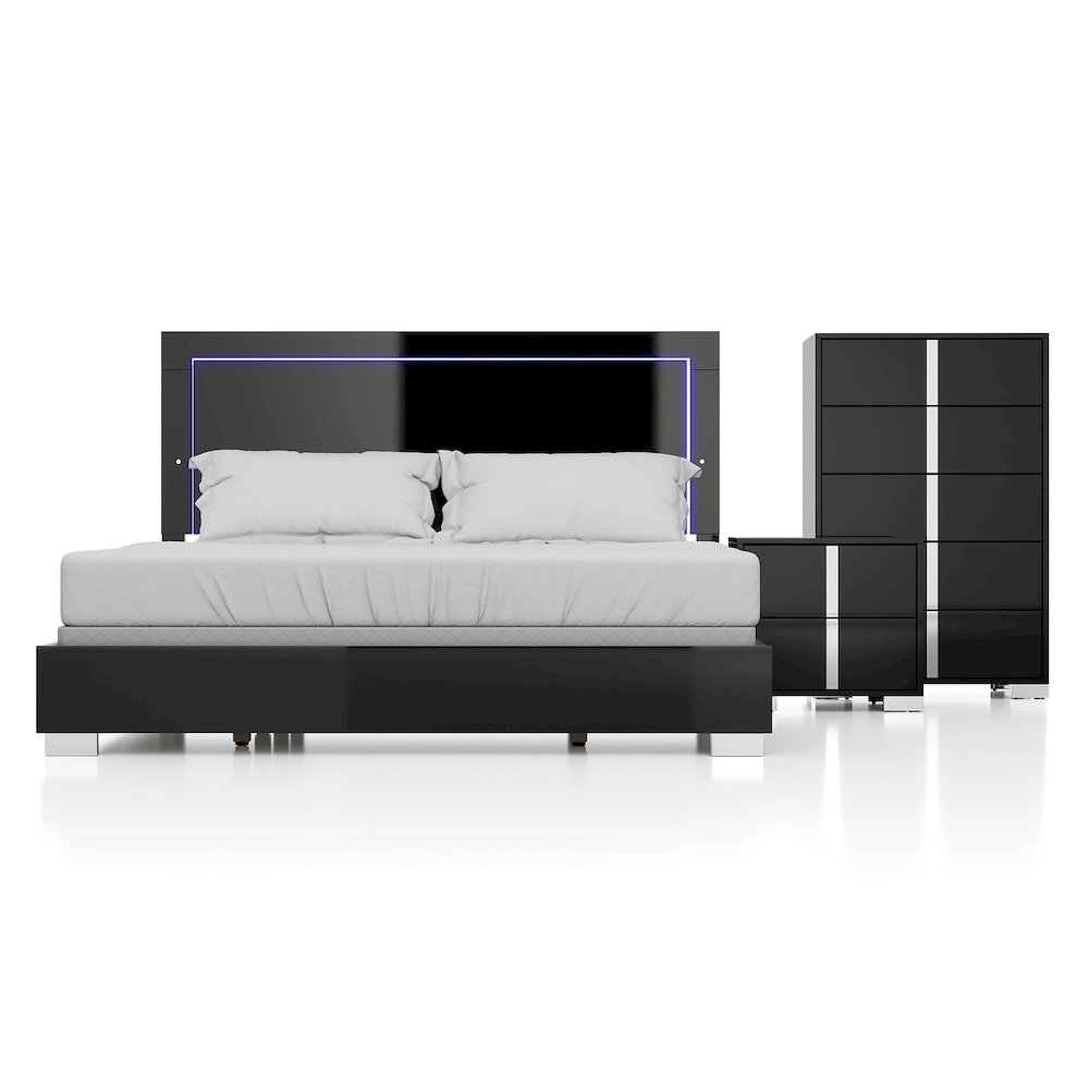 Jiar Modern 3-Piece Panel Bedroom Set with LED on Headboard. Picture 2