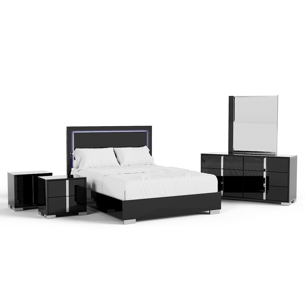 Jiar Modern 5-Piece Panel Bedroom Set with LED on Headboard. Picture 1
