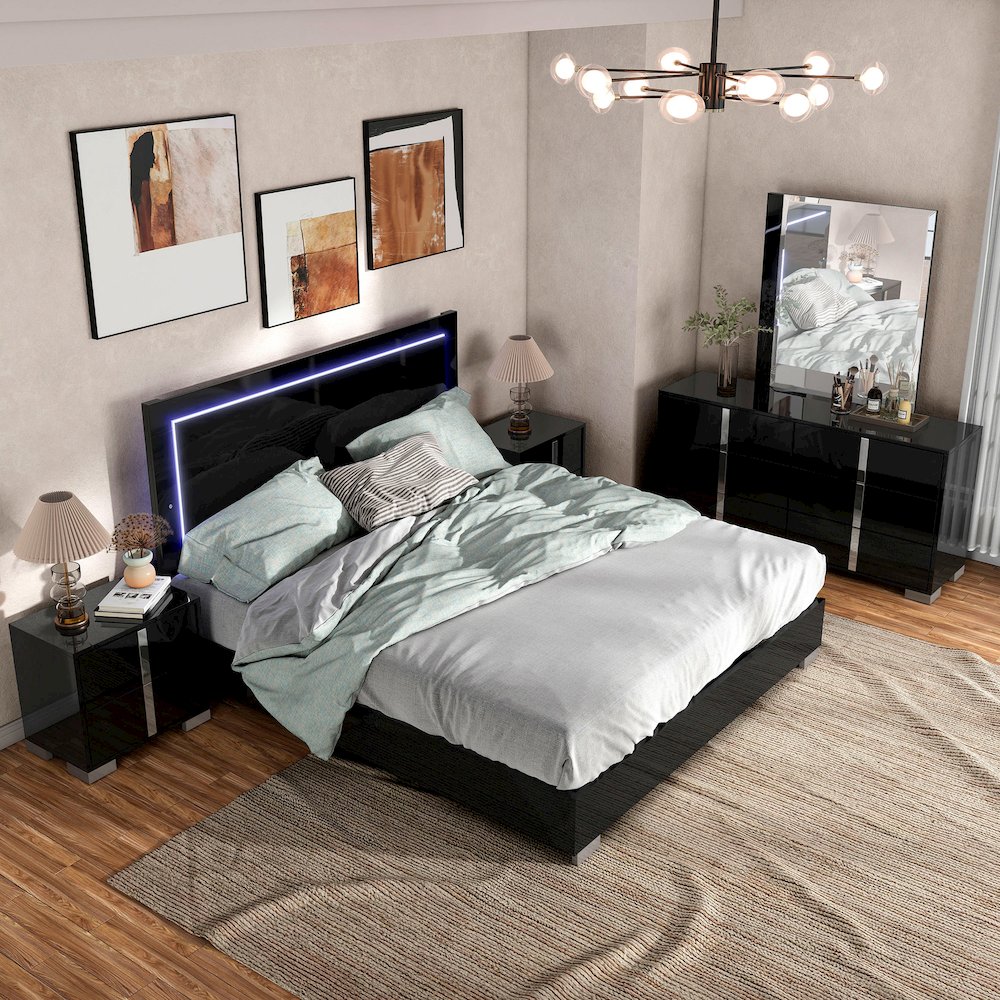 Jiar Modern 5-Piece Panel Bedroom Set with LED on Headboard. Picture 5