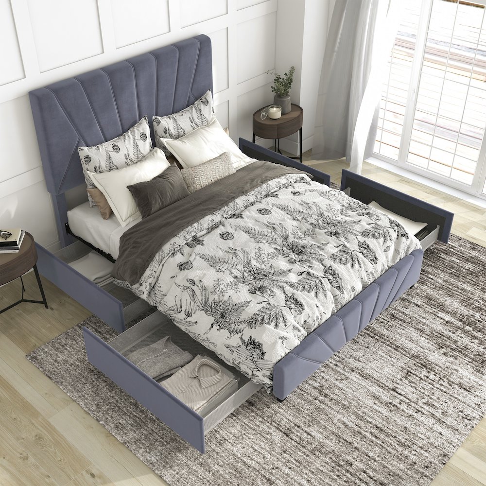 Harper Fabric Upholstered Bed with 4-Drawer. Picture 5