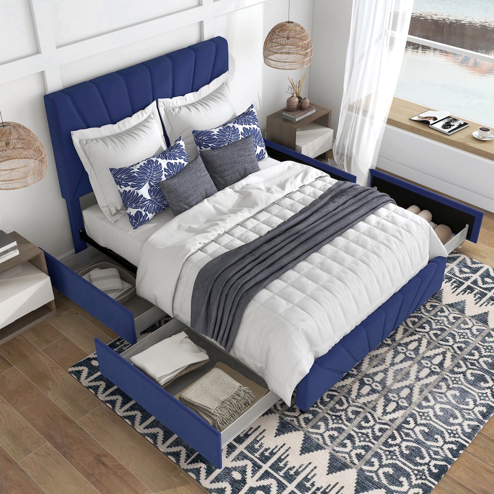 Harper Fabric Upholstered Bed with 4-Drawer. Picture 5